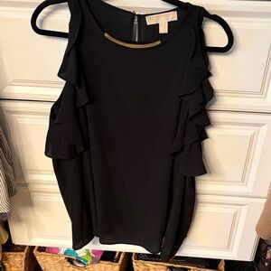 Black Sleeveless Ruffle Blouse